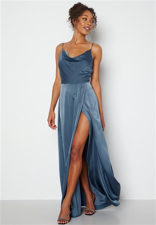 Bubbleroom Occasion Waterfall High Slit Satin Gown