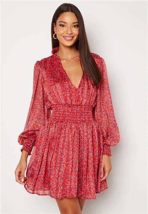 Goddiva Long Sleeve Shirred Skater Dress