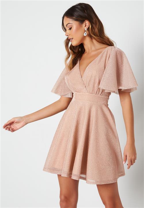 Goddiva Flutter Sleeve Glitter Skater Dress