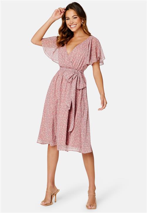 Goddiva Ditsy Flutter Sleeve Midi Dress