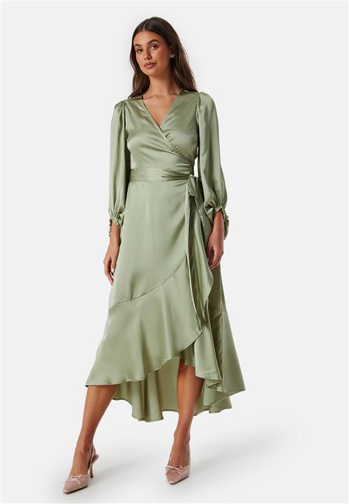 Bubbleroom Occasion Wrap Frill L/S Satin Dress