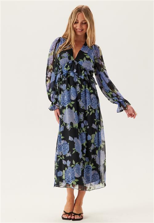 Bubbleroom Occasion Frill L/S Chiffon Midi Dress