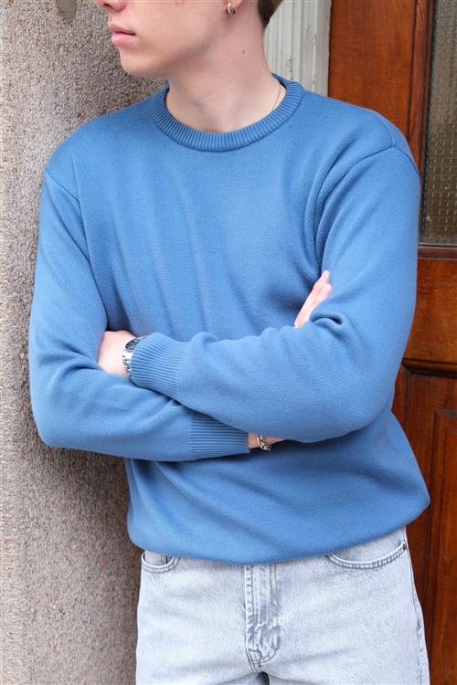 Crewneck Knit Sweater - Blå - L - TeeShoppen