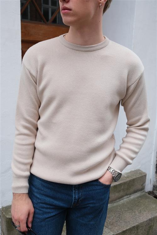 Crewneck Knit Sweater - Lys Beige - XL - TeeShoppen