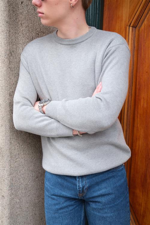Crewneck Knit Sweater - Lysegrå - M - TeeShoppen