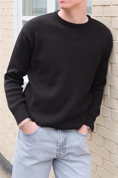 Crewneck Knit Sweater - Sort - L - TeeShoppen
