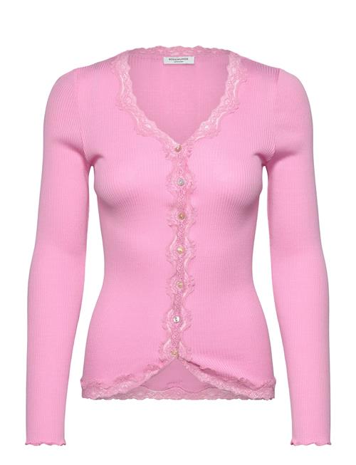 Se Rwbabette Silk Ls V-Neck Lace Cardi Rosemunde Pink ved Booztlet