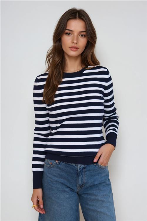 Maja Stribet Trøje - Navy - S - TeeShoppen