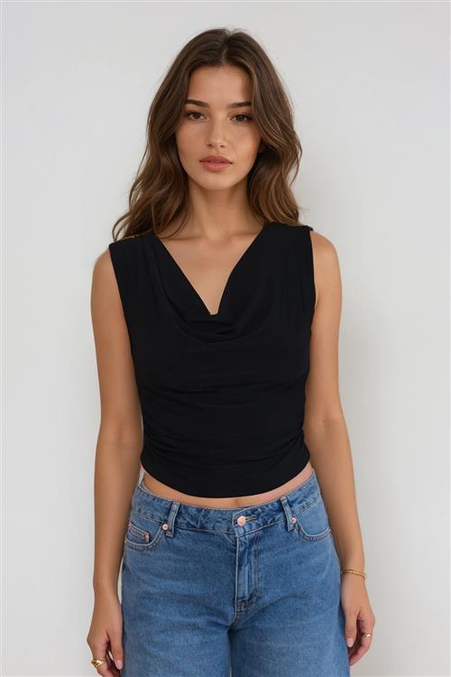 Elisa Waterfall Top - Sort - S - TeeShoppen
