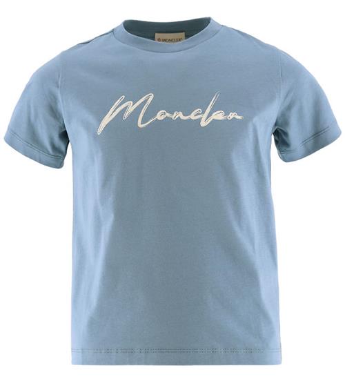 Moncler T-shirt - Støvet Blå m. Hvid