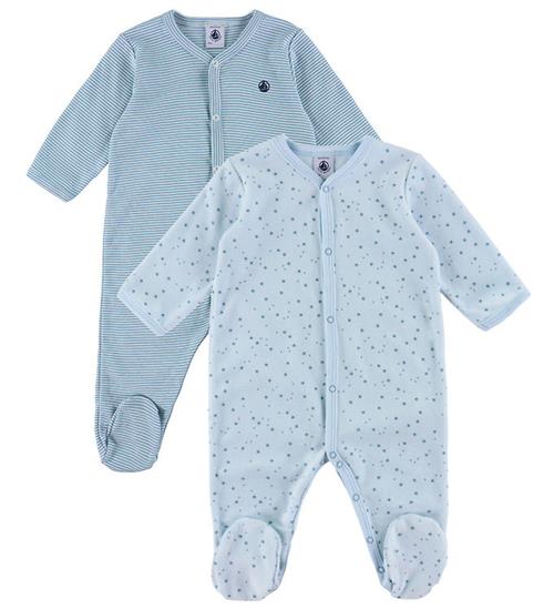 Petit Bateau Natdragt - 2-pak - Blå m. Stjerner/Striber