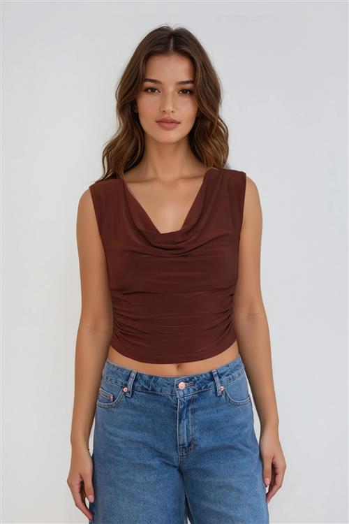 Elisa Waterfall Top - Brun - M - TeeShoppen