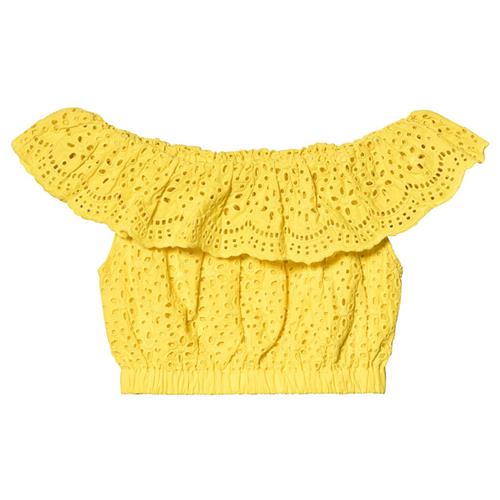 MGSM Yellow Broderie Anglaise Ruffle Crop Top 14 Y    14 år  kvinde