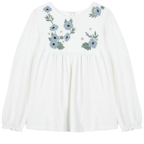 Tartine et Chocolat Cremefarvet bluse med blomsterbroderi 3 Y  Grøn  3 år  kvinde