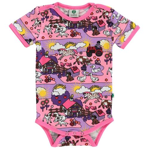 Småfolk Mønstret Babybody Med Stuehus Viola 80 cm  Lilla  80 cm  Unisex