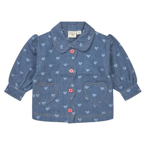 Flöss Lollo Hjertemønstret Overskjorte Denim Blå 128 cm  Blå  128 cm  Unisex