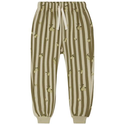 garbo&friends Stribede Joggingbukser Med Blommer Beige 122/128 cm  Grøn  122/128 cm  Unisex