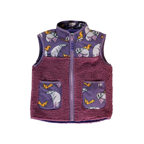 Småfolk Fleece vest with badger and squirrel  Loganberry 3-4 Y  Lilla  3-4 år  kvinde