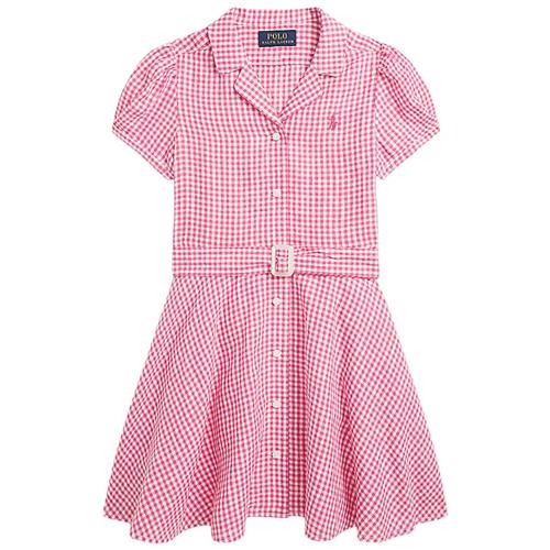 Ralph Lauren Gingham Skjortekjole Belmont Pink LINEN-GINGHAMDRESS-DR-DAD DAY DRESS BELMONT PINK WHITE  Lyserød    kvinde
