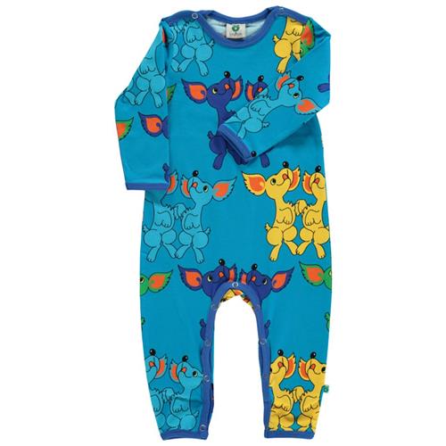 Småfolk Mønstret Heldragt Med Hunder Ocean Blue 56 cm  Blå  56 cm  Unisex