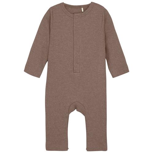 Fixoni Romper LS Mélange Rib Deep Taupe 68 cm  Brun  68 cm  Unisex