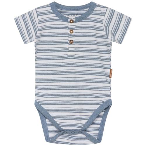 Hust&Claire Bob Stribet Babybody Blue Fog Melange 68 cm  Blå  68 cm  Unisex