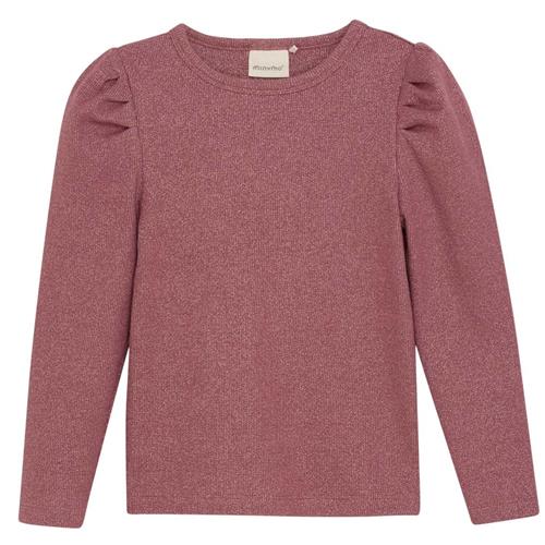 Minymo Glitter Rib Langærmet T-Shirt Deco Rose 104cm  Lyserød  104 cm  kvinde