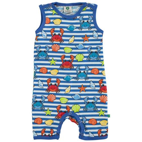 Småfolk Mønstret Romper Med Krabber Brilliant Blue 56 cm  Blå  56 cm  Unisex