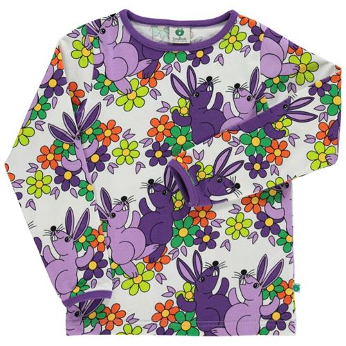 Småfolk Mønstret Langærmet T-shirt Med Blomster Og Kaniner Cremefarvet 5-6 Y  Creme  5-6 år  Unisex