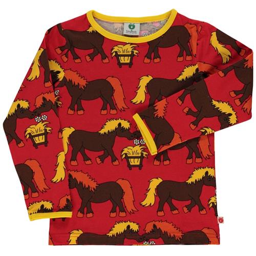Småfolk Mønstret Langærmet T-shirt Med Hester Rød 7-8 Y  Rød  7-8 år  Unisex