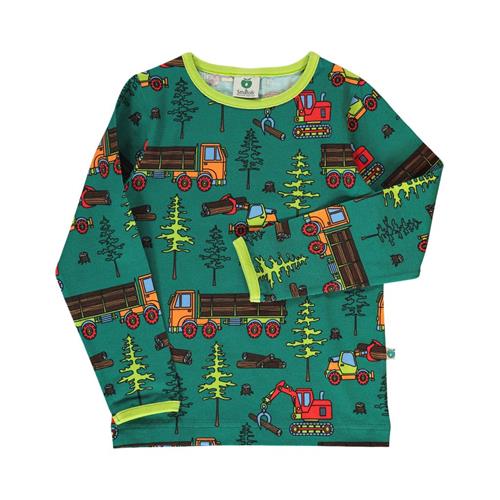 Småfolk Long-sleeved top with machines  Petroleum Green 3-4 Y  Grøn  3-4 år  mand