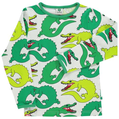 Småfolk Mønstret Langærmet T-shirt Med Krokodiller Cremefarvet 5-6 Y  Creme  5-6 år  Unisex