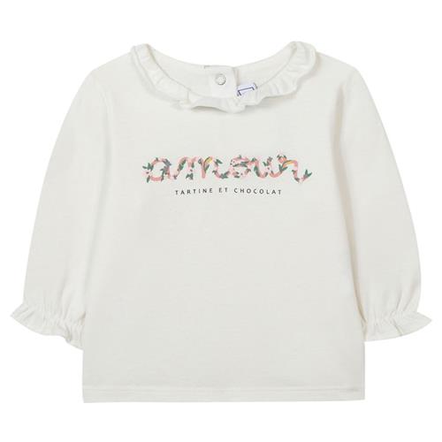 Tartine et Chocolat Langærmet T-shirt Med Flæsekrave Cremefarvet 9 Months  Creme  9 måneder  kvinde