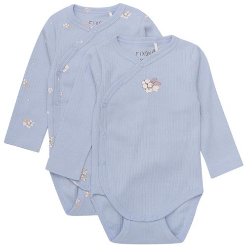 Fixoni Wrap Body LS 2-Pack Rib Zen Blue Zen Blå Bomuld Baby Body Wrap 44 cm  Blå  44 cm  Unisex