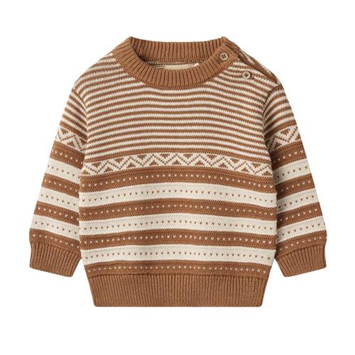 Wheat GOTS Janus Strikket Baby Sweater Caramel 74 cm  Brun  74 cm  mand