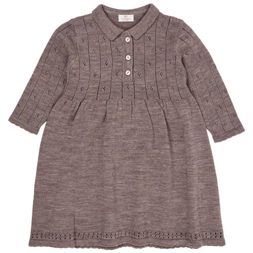 Copenhagen Colors Merino Wool Pointelle Kjole Natural Melange 104cm  Beige  104 cm  kvinde