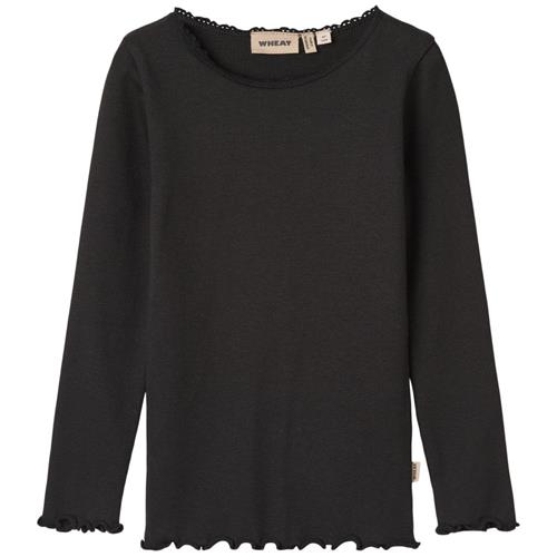 Wheat Reese Ribbet Langærmet T-shirt Sort 128 cm  Sort  128 cm  kvinde