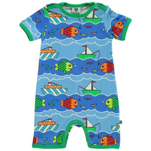 Småfolk Mønstret Romper Med Båder Og Fisker Blue Grotto 92 cm  Blå  92 cm  Unisex