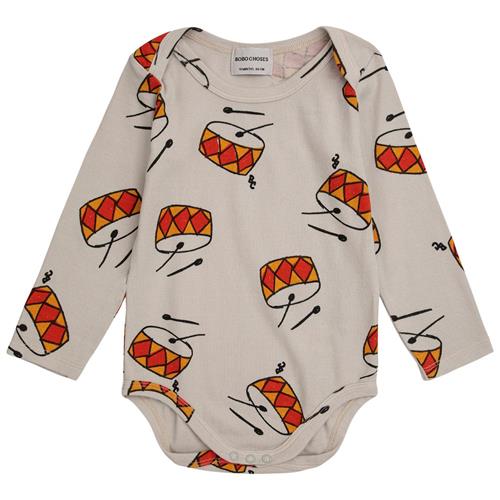 Bobo Choses Play The Drum Mønstret Babybody Beige 6 Months  Beige  6 måneder  Unisex