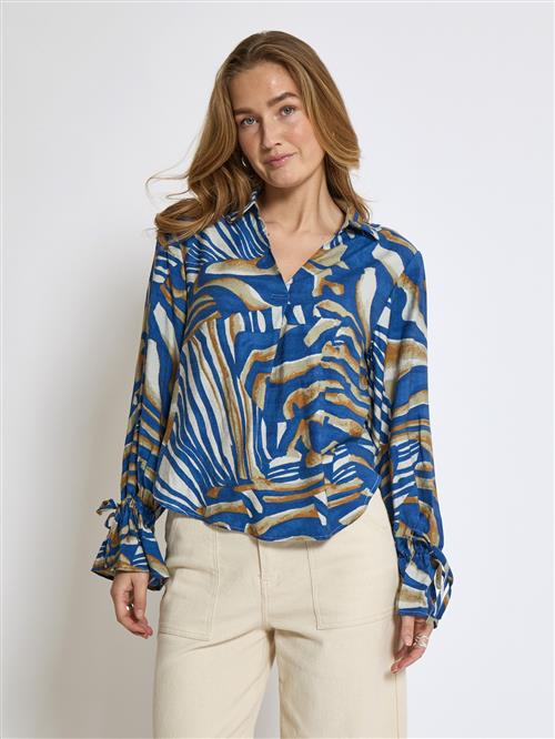 DESIRES Bluse 'Isa'  blå / cognac / hvid