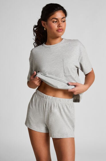 Hunkemöller Pyjamassæt med T-shirt med lomme og elastisk talje Grå