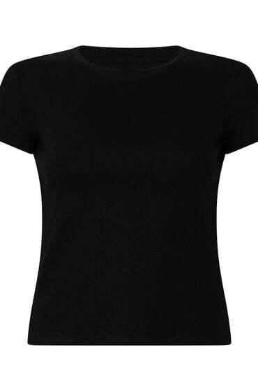 Hunkemöller Crew neck pyjamastop i rib med korte ærmer sort