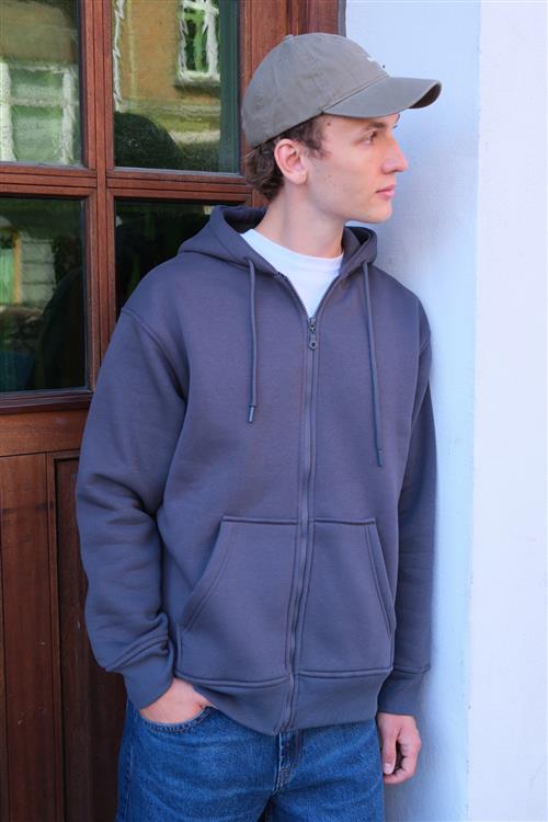 Relaxed Zip Hoodie - Mørkegrå - XL - TeeShoppen