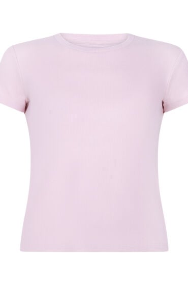 Hunkemöller Crew neck pyjamastop i rib med korte ærmer pink