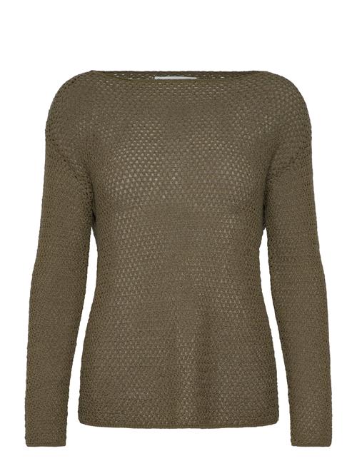 Openwork Knitted Boat-Neck Sweater Mango Khaki