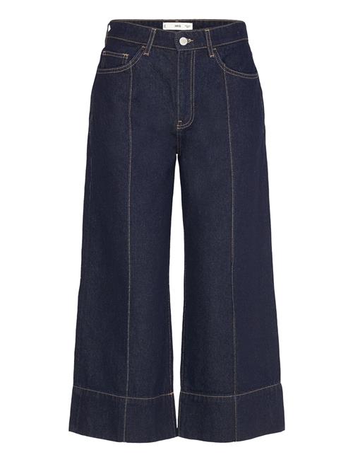 Wide Leg Cropped Jeans With Seam Detail Mango Navy