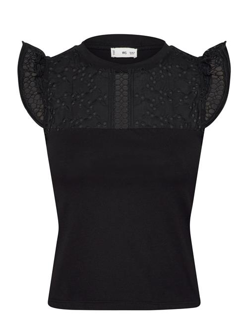 Openwork Neckline Cotton Top Mango Black