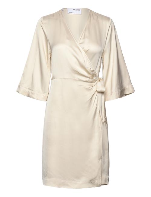Slffranziska 3/4 Short Satin Wrap Dress Selected Grey