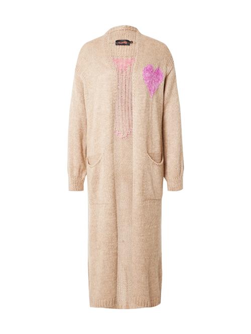 miss goodlife Lang cardigan 'Heart'  sand / fuchsia / hindbær