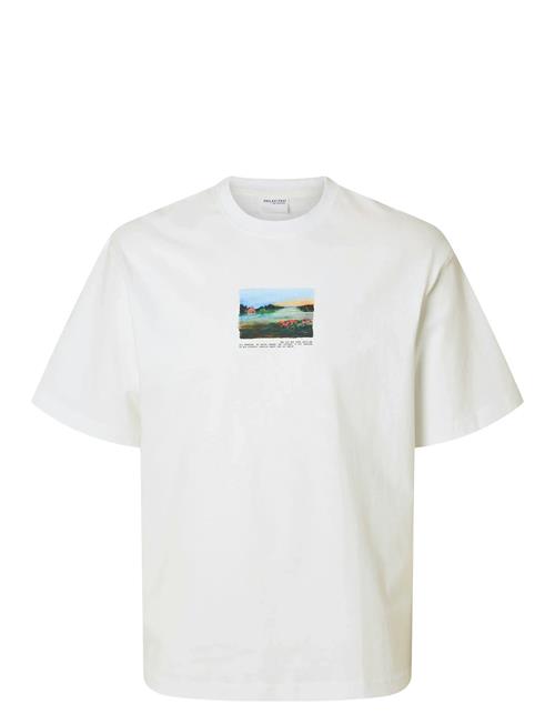 Slhrelaxdarius Print Ss O-Neck Tee Selected Homme White